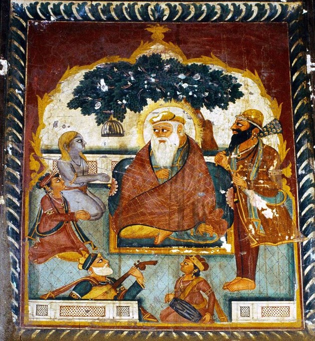 Guru Nanak with Bhai Mardana, a 19th-century fresco